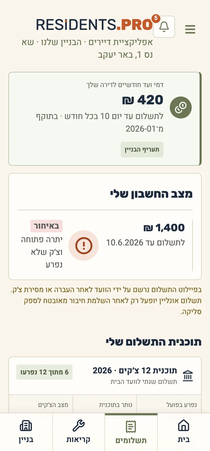 תשלומים והיסטוריה